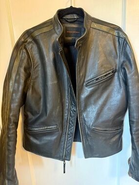 Men’s Vintage Y2K Banana Republic Black Leather Motorcycle Moto Jacket - Medium